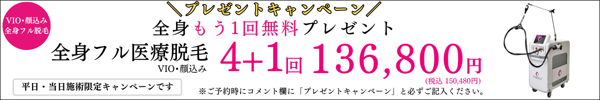 アイエスクリニック ジェントルマックスプロ プロプラス 当日施術限定!全身もう1回無料プレゼントキャンペーン 全身 顔 VIO含む 4回+1回 136,800円(税込150,480円) 